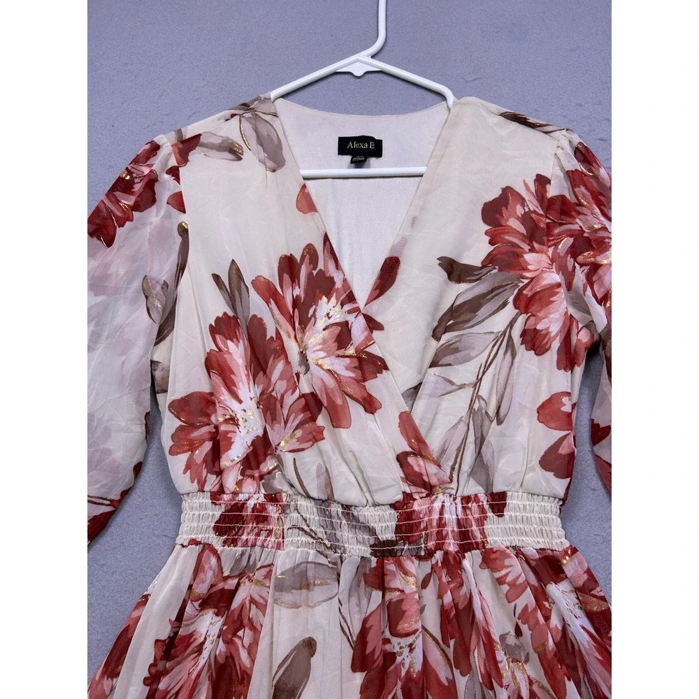 Alexa B Maxi Dress Chiffon Floral Red Gold 4P Womens